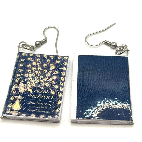 Book Earrings Jane Austen Pride and Prejudice Book Earrings in Blue Book Lovers - Picture 5 of 9